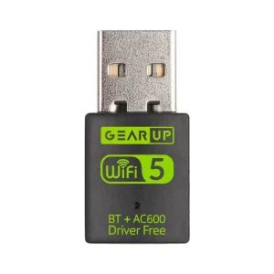 GearUP 600Mbps Dual Band WiFi + Bluetooth Adapter For PC/Laptop